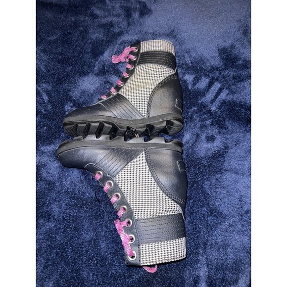 SOREL Girls Lexie Wedge Heel Boots Size 1 Black Checkered Leather Pink Laces - Picture 7 of 10